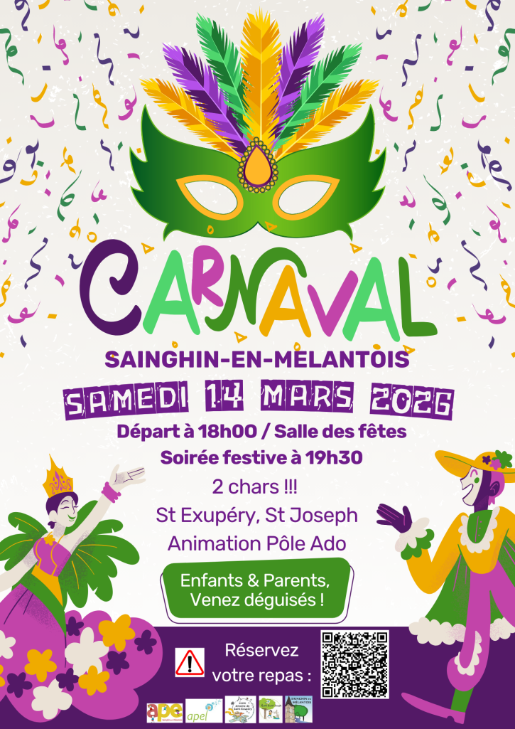 Affiche du carnaval du samedi 14 mars 2026