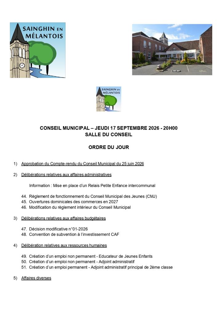 Ordre du jour du prochain conseil municipal
